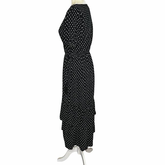 Knox Rose Black Wrap Midi Dress Medium Ruffle Hem Tassel Tie Geometric Print - Picture 8 of 10